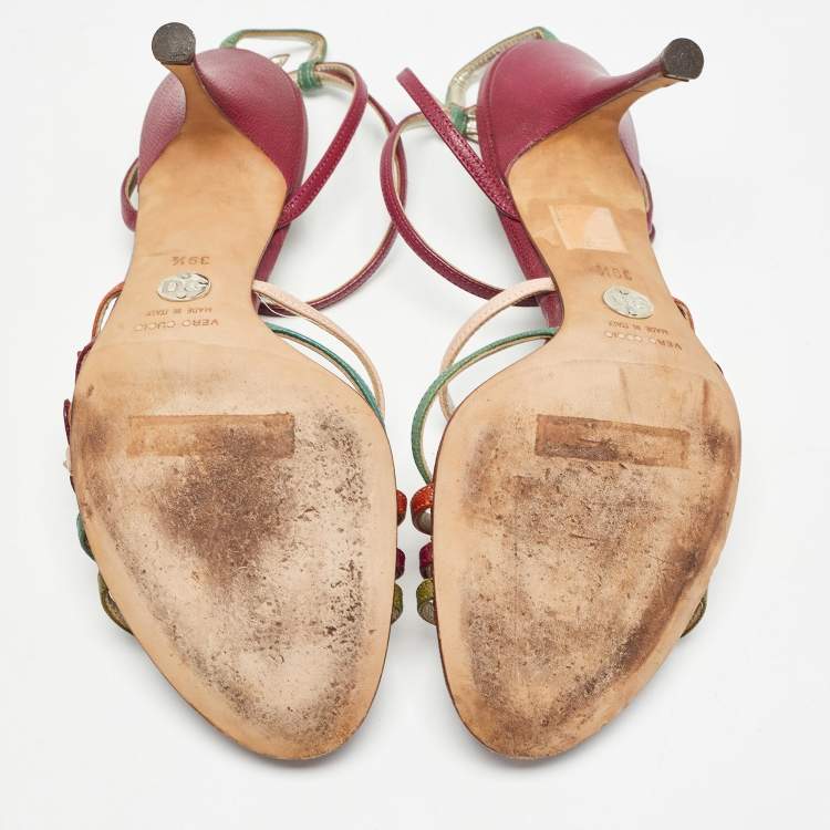 Pre Owned Dolce & Gabbana Multicolor Leather Strappy Sandals Size 39.5