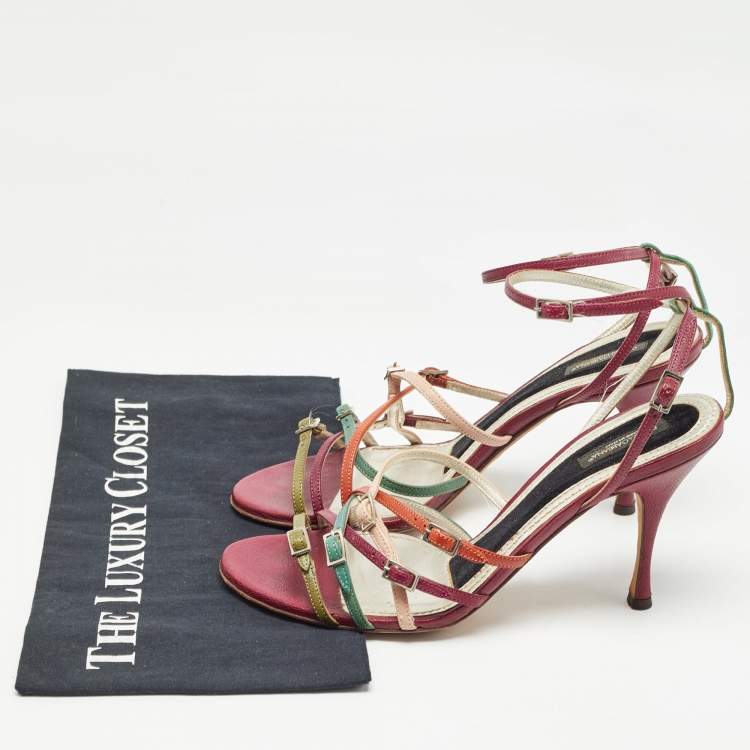 Pre Owned Dolce & Gabbana Multicolor Leather Strappy Sandals Size 39.5