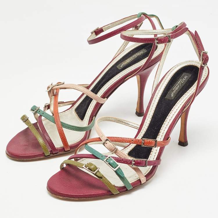 Pre Owned Dolce & Gabbana Multicolor Leather Strappy Sandals Size 39.5