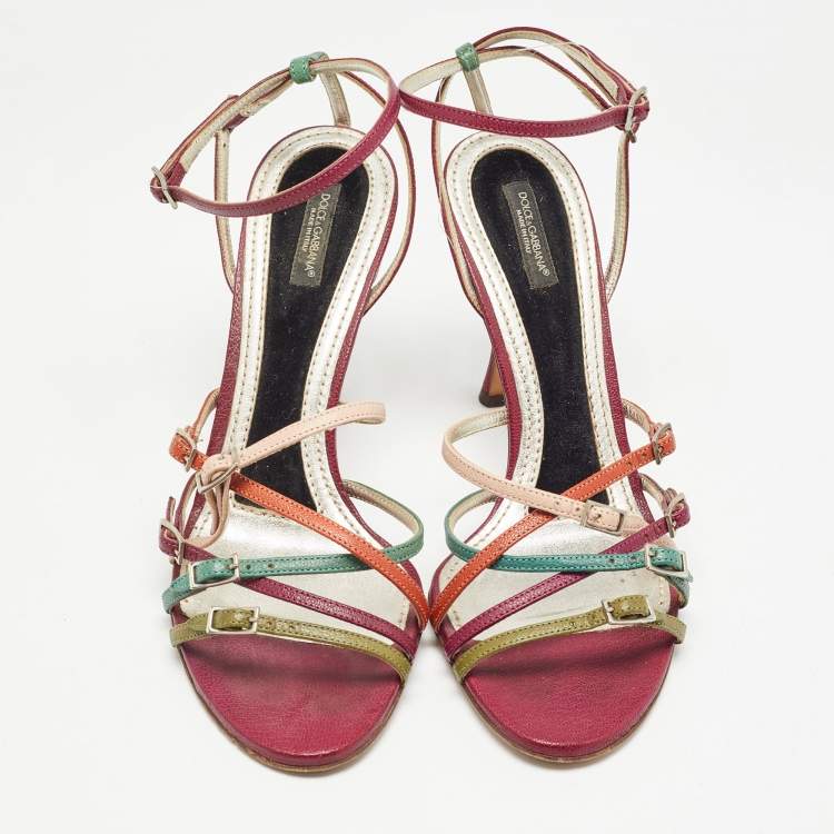 Pre Owned Dolce & Gabbana Multicolor Leather Strappy Sandals Size 39.5