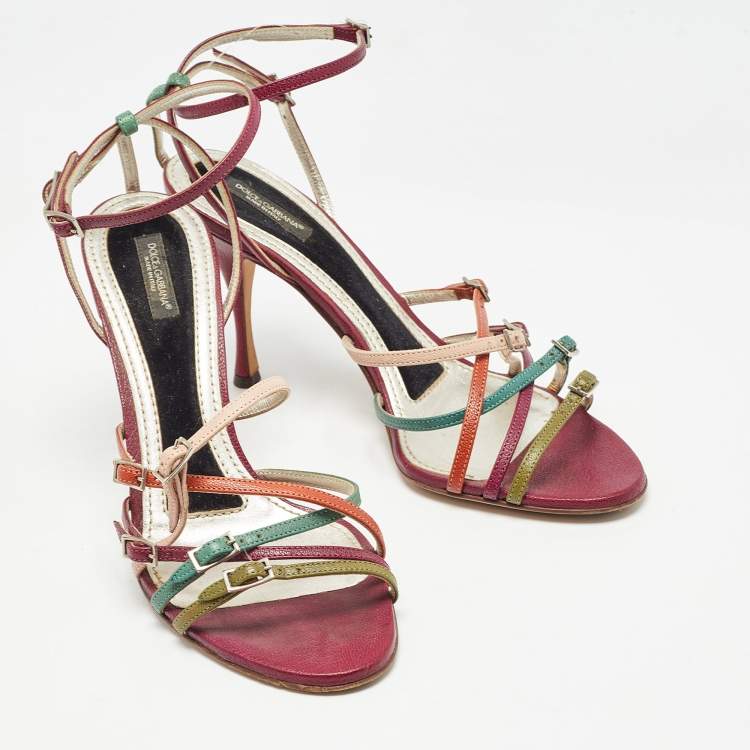 Pre Owned Dolce & Gabbana Multicolor Leather Strappy Sandals Size 39.5