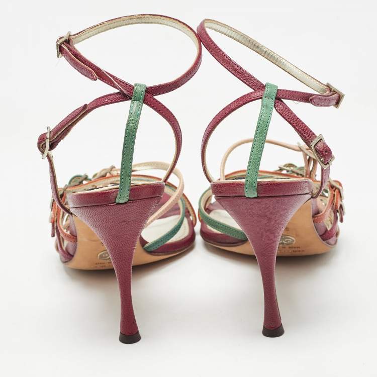 Pre Owned Dolce & Gabbana Multicolor Leather Strappy Sandals Size 39.5