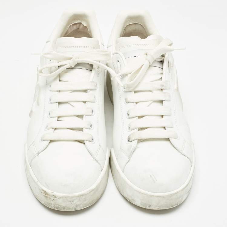 Pre Owned Dolce & Gabbana White Leather Portofino Sneakers Size 38