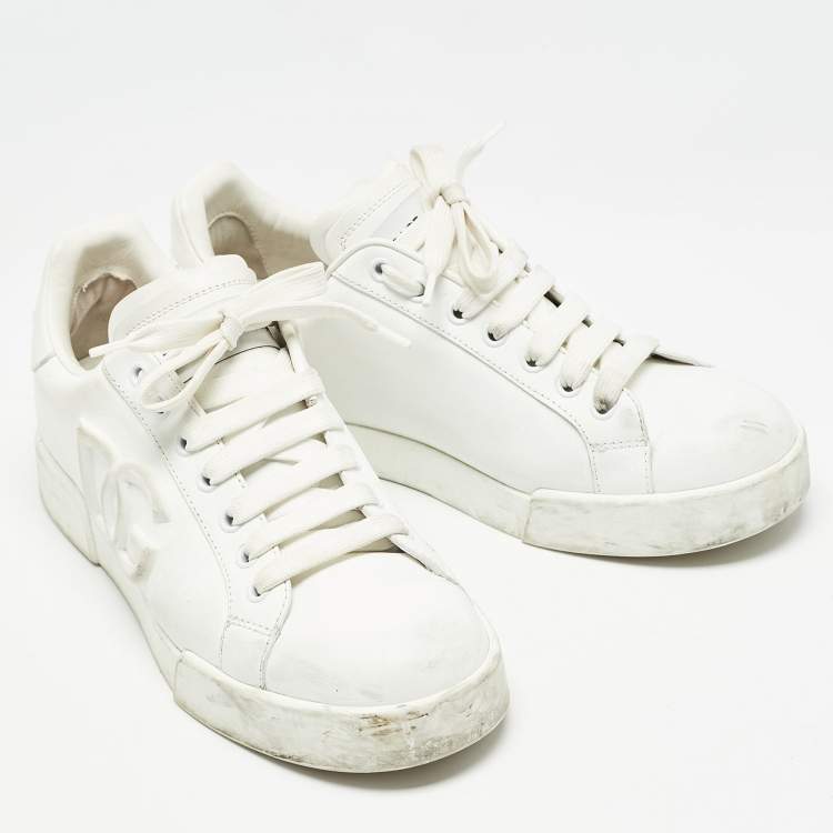 Pre Owned Dolce & Gabbana White Leather Portofino Sneakers Size 38