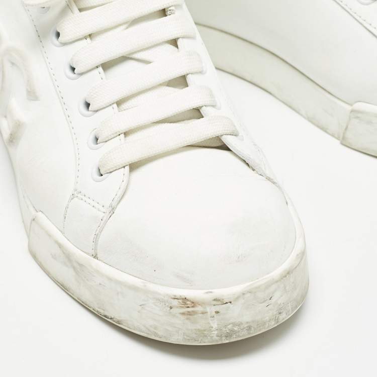 Pre Owned Dolce & Gabbana White Leather Portofino Sneakers Size 38