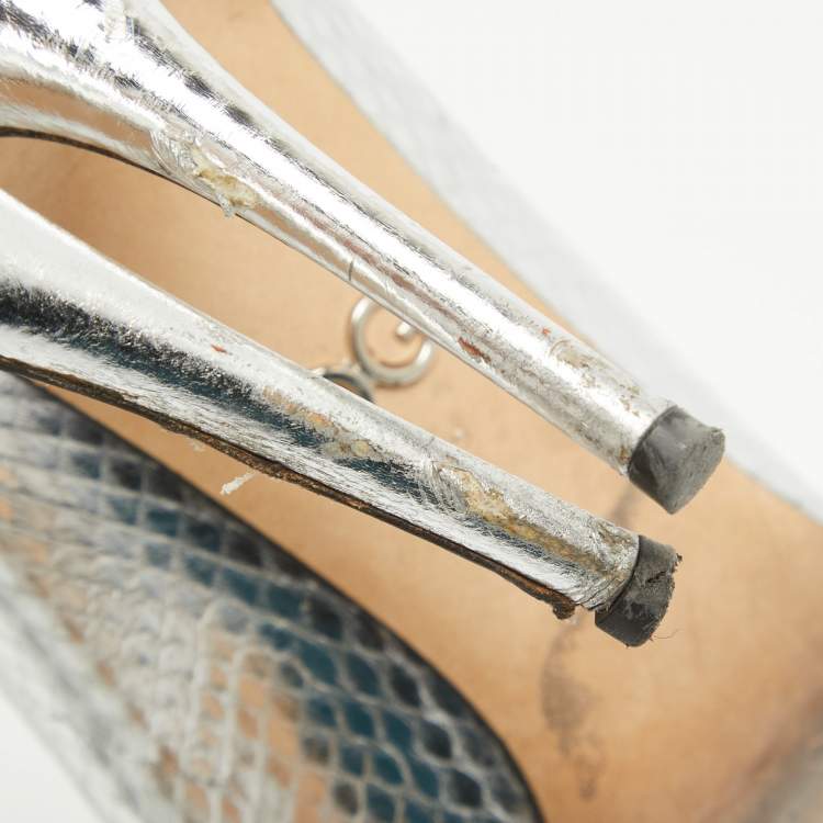 Pre Owned Dolce & Gabbana Silver Embossed Snakeskin Bellucci Pumps Size 39