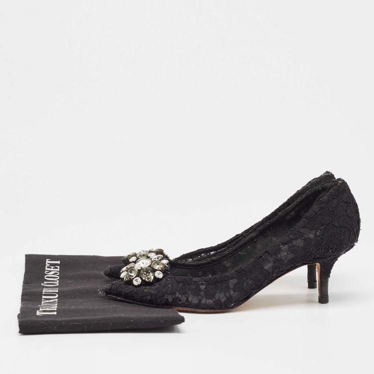 Pre Owned Dolce & Gabbana Black Lace Bellucci Pumps Size 38.5