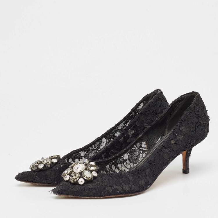 Pre Owned Dolce & Gabbana Black Lace Bellucci Pumps Size 38.5