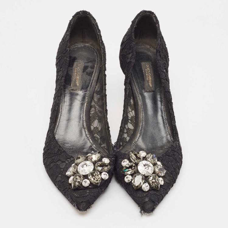 Pre Owned Dolce & Gabbana Black Lace Bellucci Pumps Size 38.5