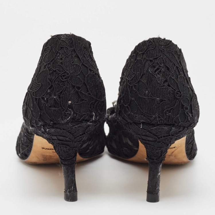 Pre Owned Dolce & Gabbana Black Lace Bellucci Pumps Size 38.5