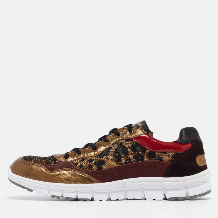 Pre Owned Dolce & Gabbana Multicolor Leather and Canvas  Lace Up Sneakers Size 41