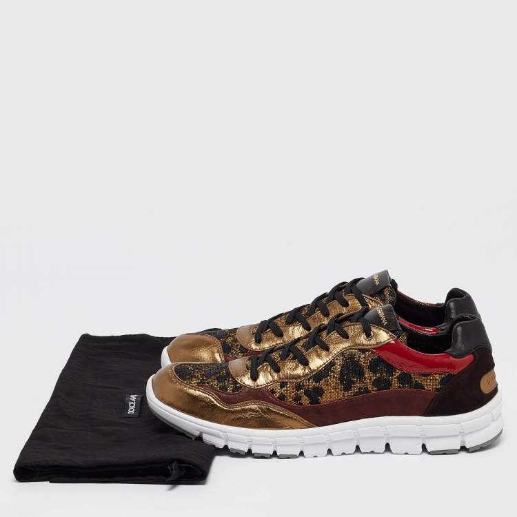 Pre Owned Dolce & Gabbana Multicolor Leather and Canvas  Lace Up Sneakers Size 41