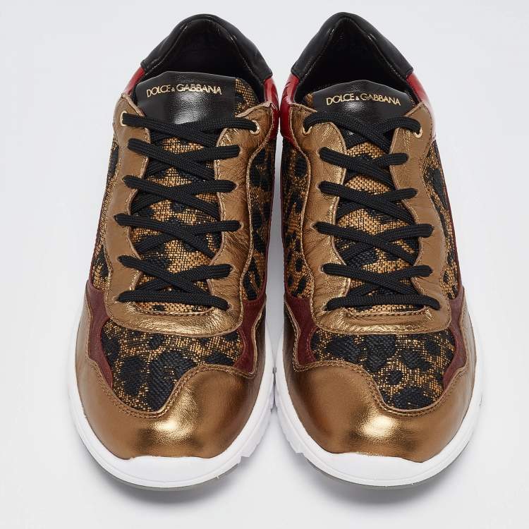 Pre Owned Dolce & Gabbana Multicolor Leather and Canvas  Lace Up Sneakers Size 41