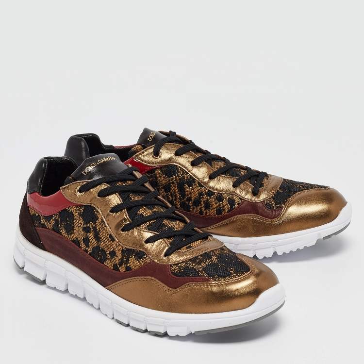 Pre Owned Dolce & Gabbana Multicolor Leather and Canvas  Lace Up Sneakers Size 41