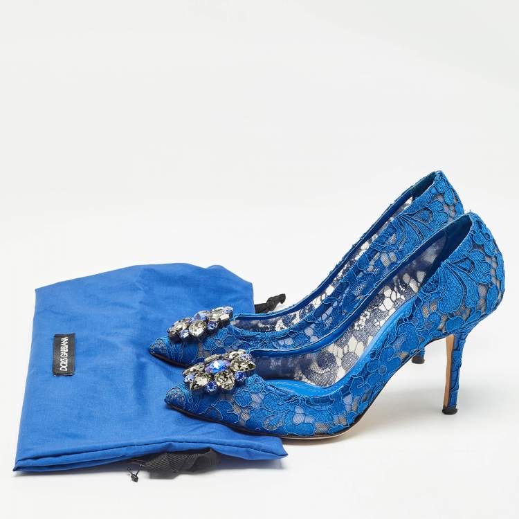 مملوكة مسبقًا Dolce & Gabbana Blue Lace Crystal Embellished Bellucci Pumps Size 37