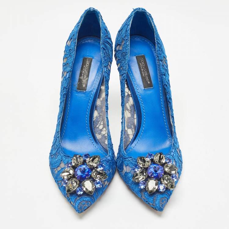 مملوكة مسبقًا Dolce & Gabbana Blue Lace Crystal Embellished Bellucci Pumps Size 37
