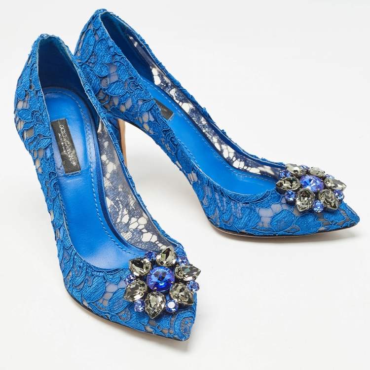 مملوكة مسبقًا Dolce & Gabbana Blue Lace Crystal Embellished Bellucci Pumps Size 37