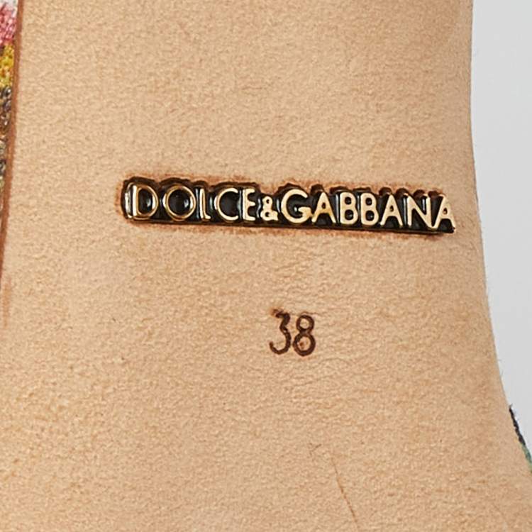 Pre Owned Dolce & Gabbana Multicolor Brocade Fabric Crystal Embellished Ankle Strap Sandals Size 38