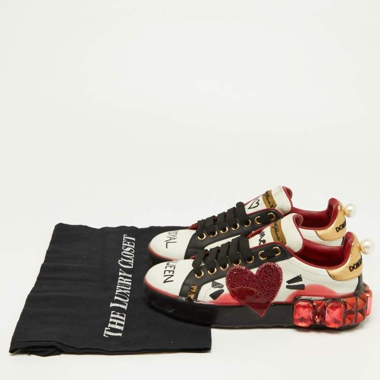 Pre Owned Dolce & Gabbana Multicolor Leather Portofino Embellished Low Top Sneakers Size 35