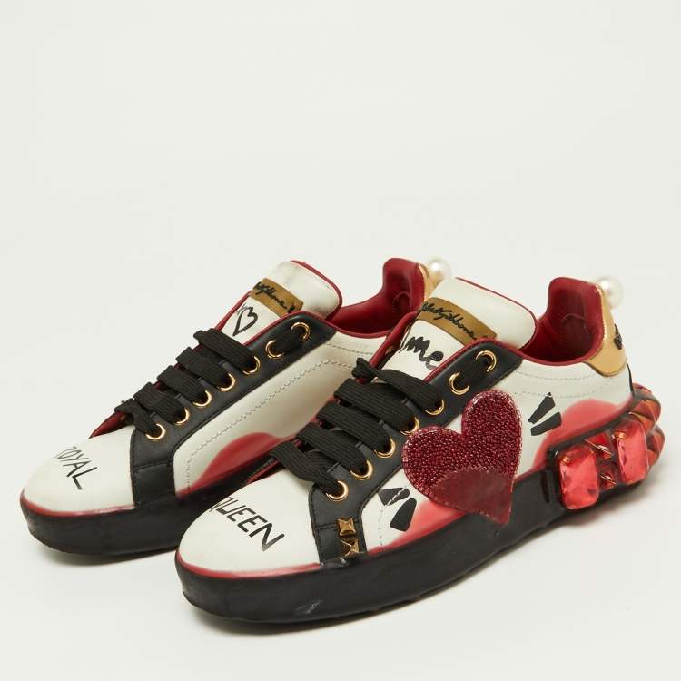 Pre Owned Dolce & Gabbana Multicolor Leather Portofino Embellished Low Top Sneakers Size 35
