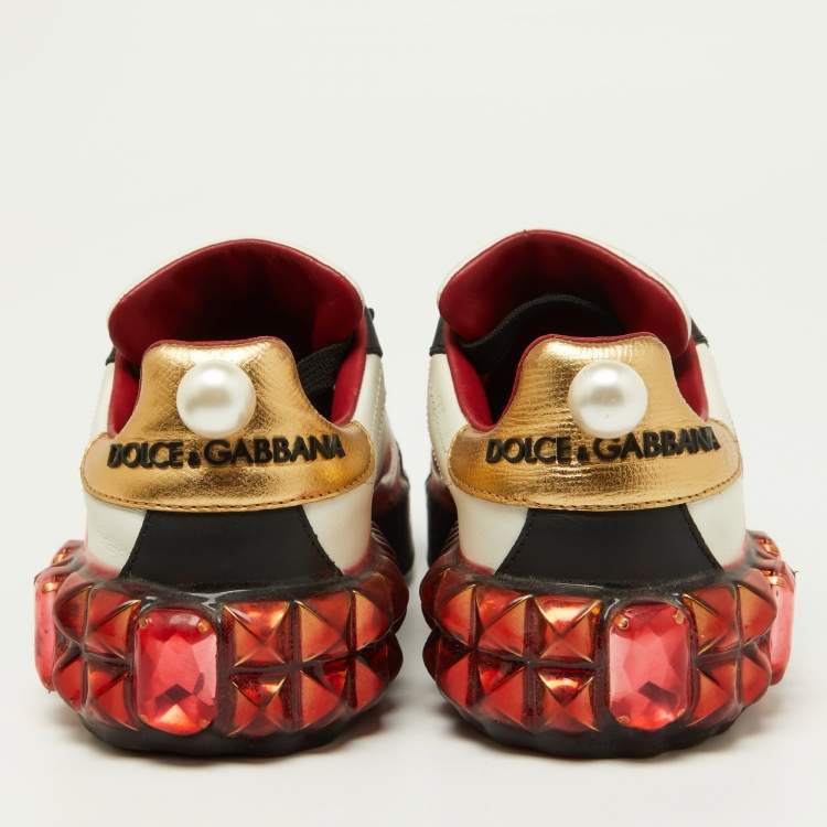 Pre Owned Dolce & Gabbana Multicolor Leather Portofino Embellished Low Top Sneakers Size 35
