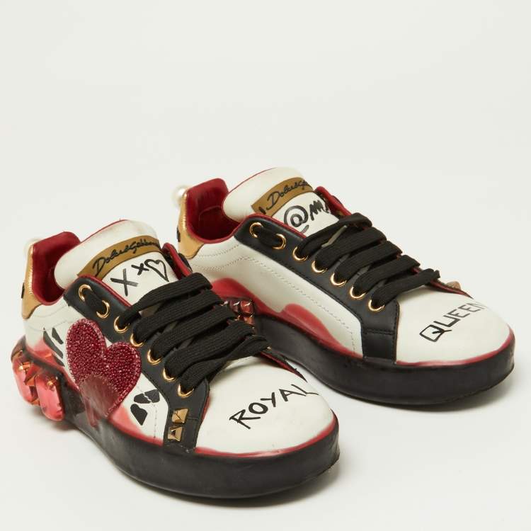 Pre Owned Dolce & Gabbana Multicolor Leather Portofino Embellished Low Top Sneakers Size 35