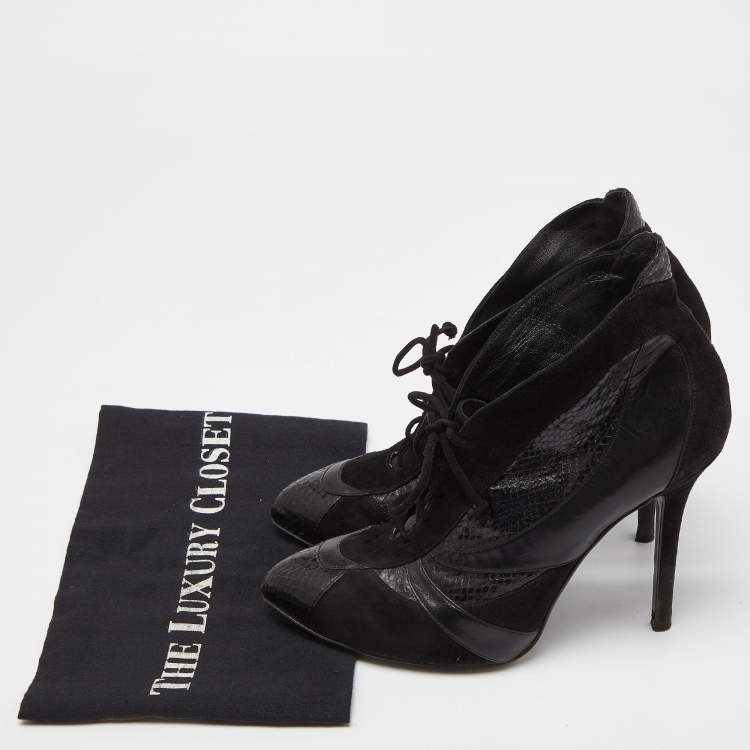 Pre Owned Dolce & Gabbana Black Suede and Python Lace Up Ankle Boots Size 38