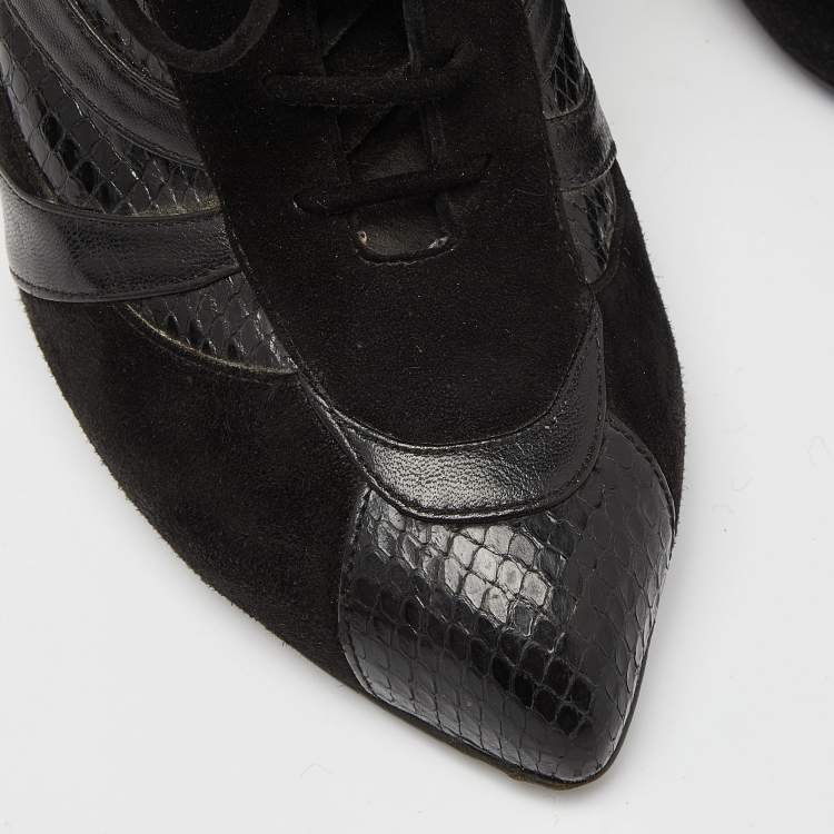 Pre Owned Dolce & Gabbana Black Suede and Python Lace Up Ankle Boots Size 38