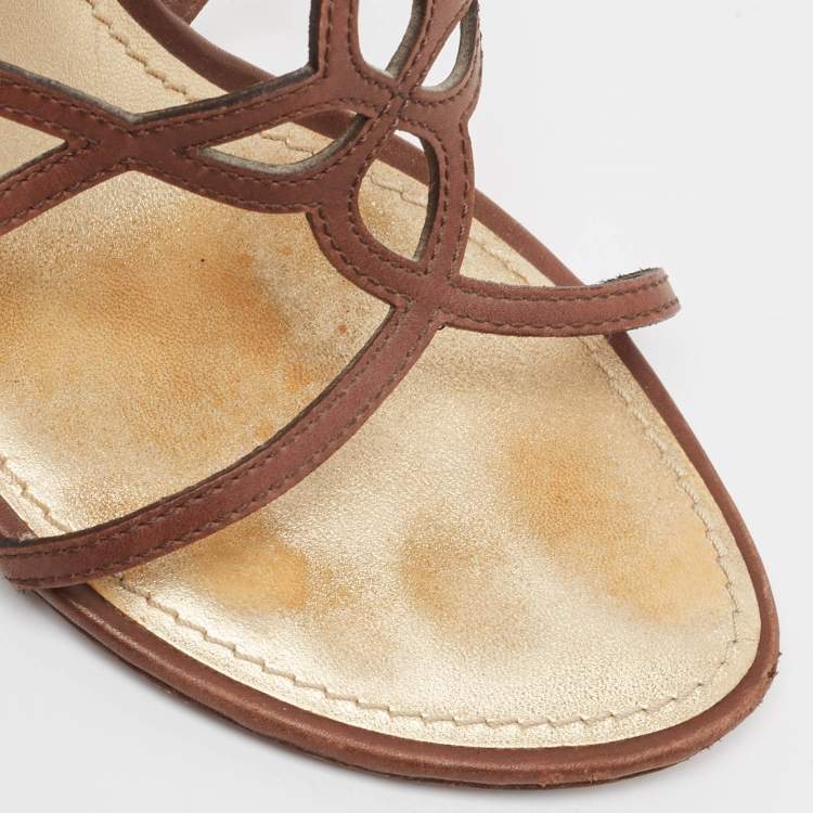 مملوكة مسبقًا Louis Vuitton Brown Leather Strappy Sandals Size 37