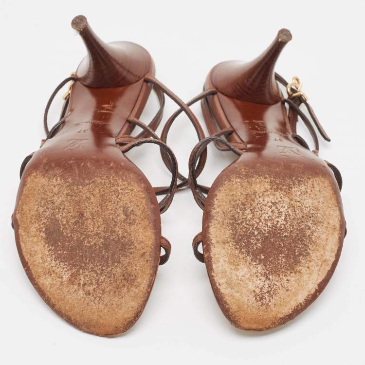 مملوكة مسبقًا Louis Vuitton Brown Leather Strappy Sandals Size 37