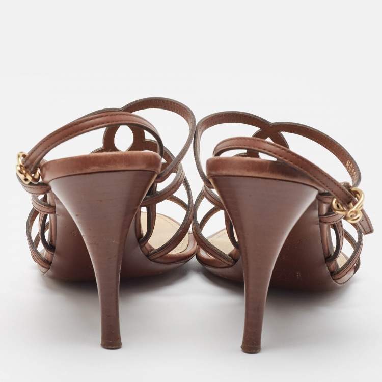 مملوكة مسبقًا Louis Vuitton Brown Leather Strappy Sandals Size 37