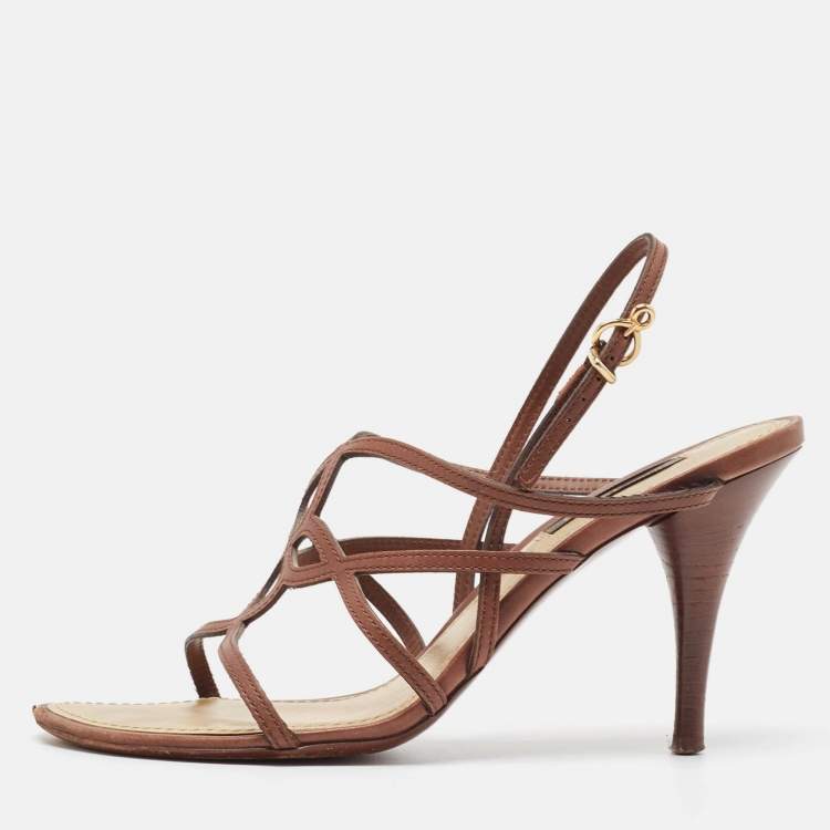 مملوكة مسبقًا Louis Vuitton Brown Leather Strappy Sandals Size 37
