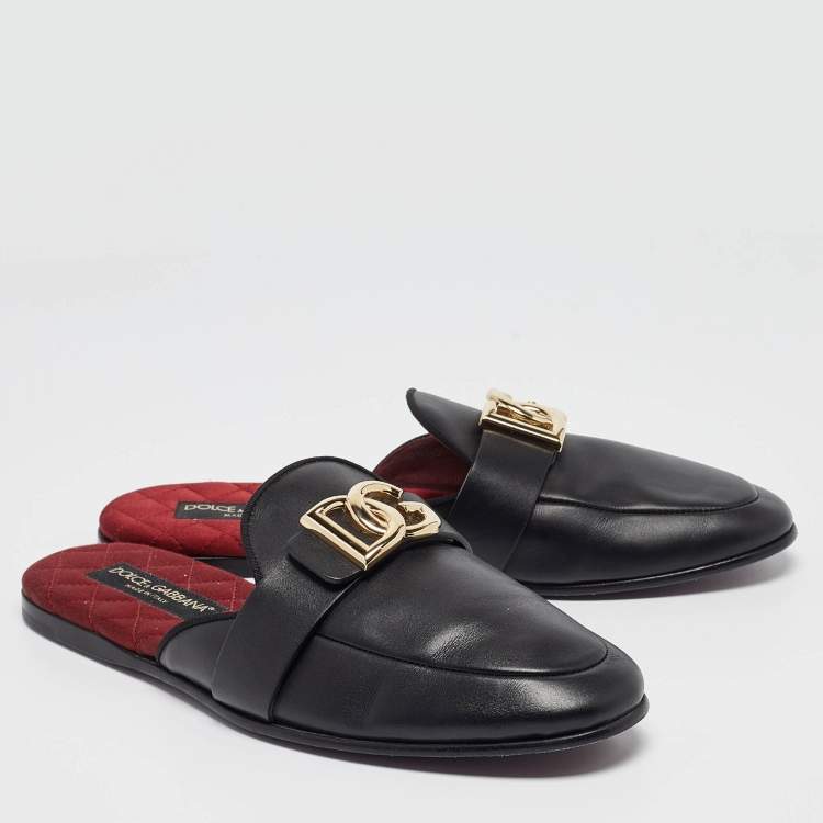 Pre Owned Dolce & Gabbana Black Leather Mules Size 42