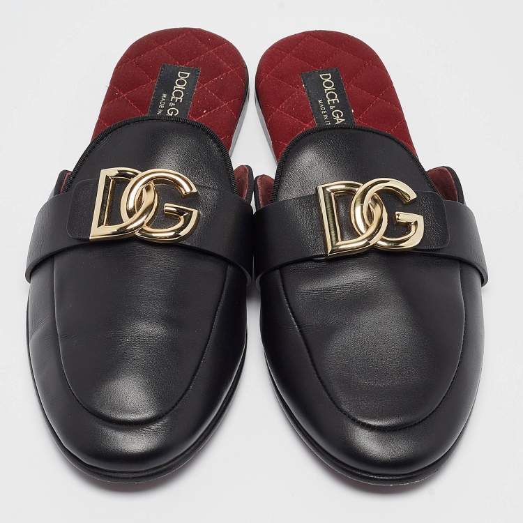 Pre Owned Dolce & Gabbana Black Leather Mules Size 42