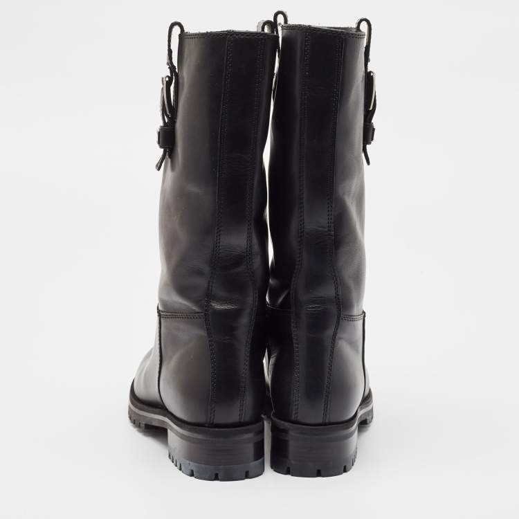 Pre Owned Dolce & Gabbana Black Leather Buckle Detail Mid Calf Boots Size 40