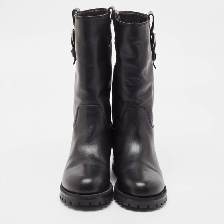 Pre Owned Dolce & Gabbana Black Leather Buckle Detail Mid Calf Boots Size 40
