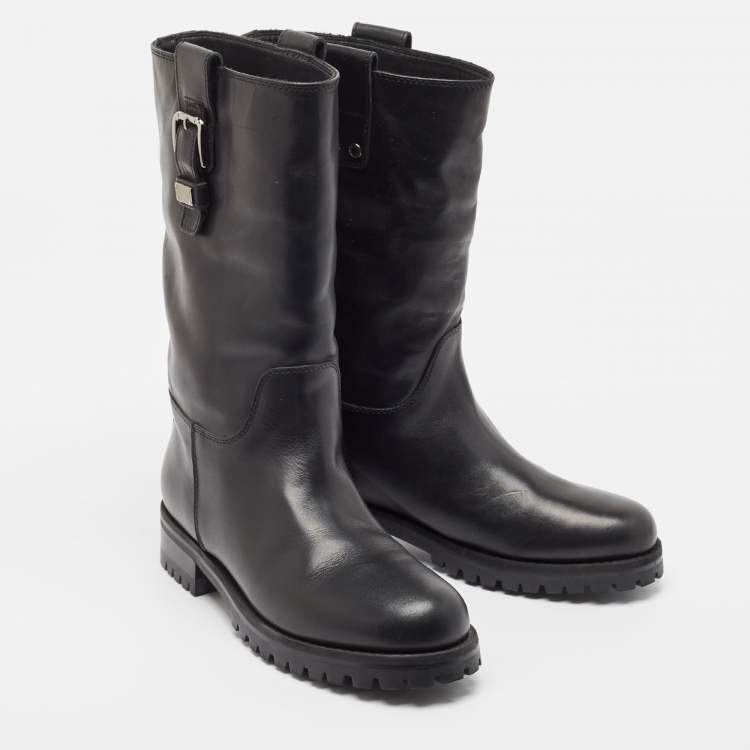 Pre Owned Dolce & Gabbana Black Leather Buckle Detail Mid Calf Boots Size 40