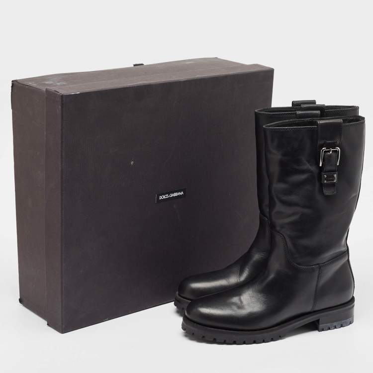 Pre Owned Dolce & Gabbana Black Leather Buckle Detail Mid Calf Boots Size 40