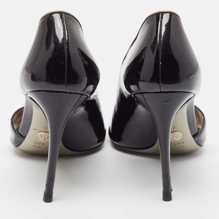 Pre Owned Dolce & Gabbana Black Patent Leather Open Toe D'orsay Pumps Size 41