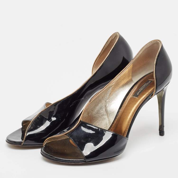 Pre Owned Dolce & Gabbana Black Patent Leather Open Toe D'orsay Pumps Size 41