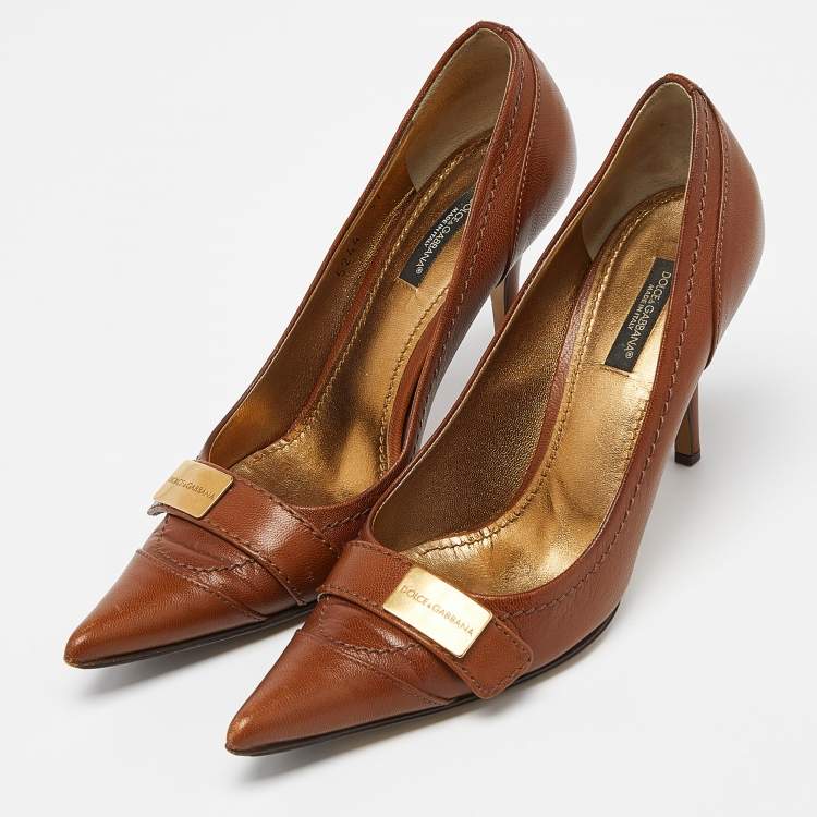 Pre Owned Dolce & Gabbana Brown Leather Pointed Toe Pumps Size 37