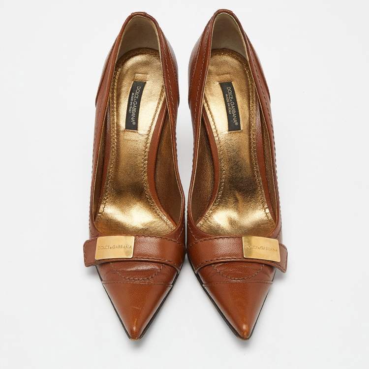 Pre Owned Dolce & Gabbana Brown Leather Pointed Toe Pumps Size 37