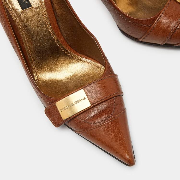 Pre Owned Dolce & Gabbana Brown Leather Pointed Toe Pumps Size 37