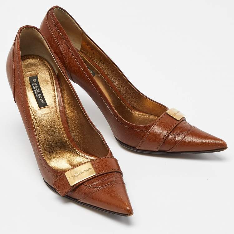Pre Owned Dolce & Gabbana Brown Leather Pointed Toe Pumps Size 37
