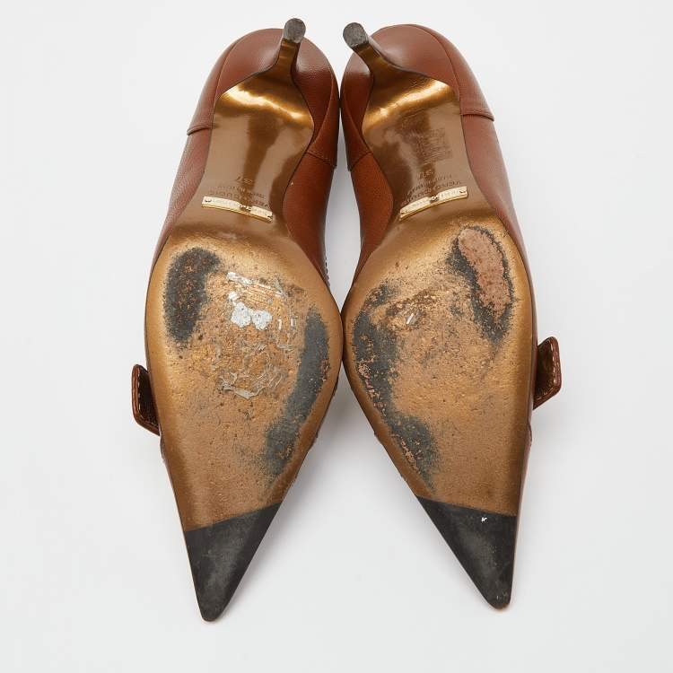 Pre Owned Dolce & Gabbana Brown Leather Pointed Toe Pumps Size 37