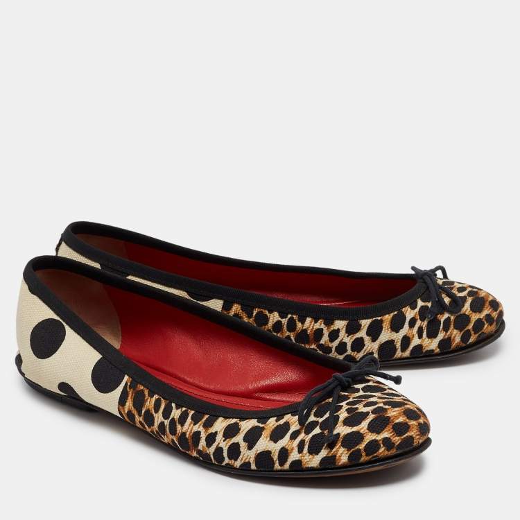 Pre Owned Dolce & Gabbana Tricolor Animal Print and Polka Dot Canvas Bow Ballet Flats Size 37.5