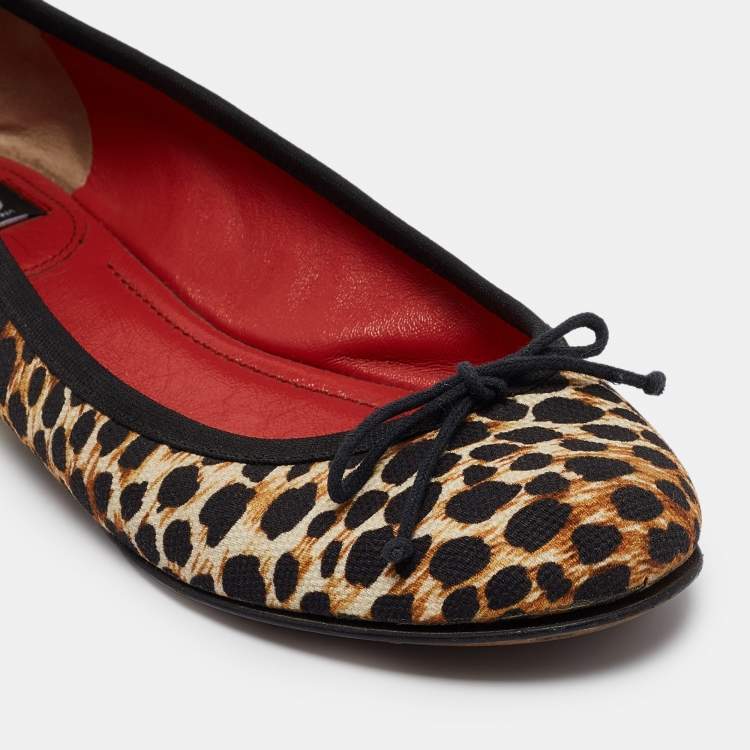 Pre Owned Dolce & Gabbana Tricolor Animal Print and Polka Dot Canvas Bow Ballet Flats Size 37.5