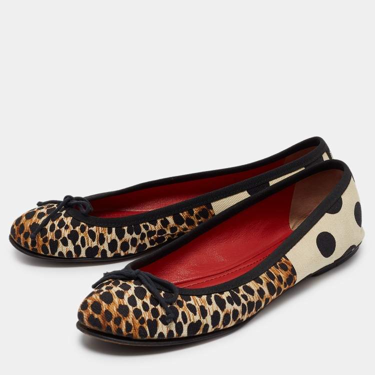 Pre Owned Dolce & Gabbana Tricolor Animal Print and Polka Dot Canvas Bow Ballet Flats Size 37.5