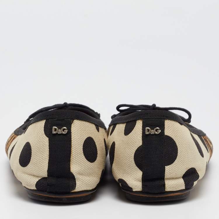 Pre Owned Dolce & Gabbana Tricolor Animal Print and Polka Dot Canvas Bow Ballet Flats Size 37.5