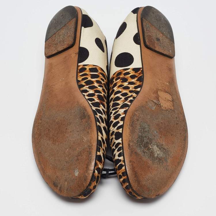 Pre Owned Dolce & Gabbana Tricolor Animal Print and Polka Dot Canvas Bow Ballet Flats Size 37.5